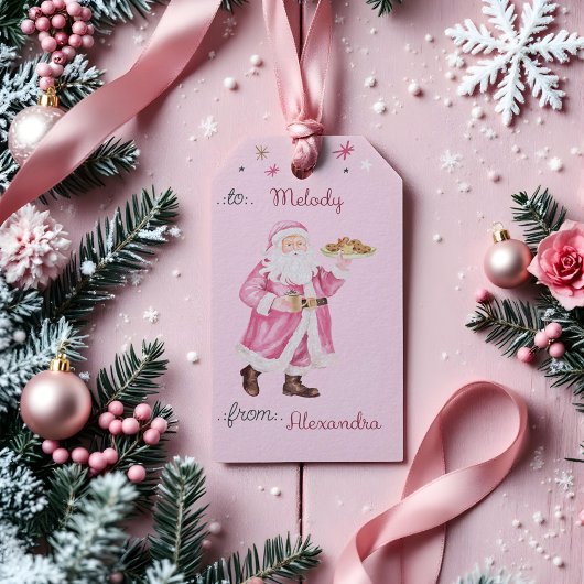 ピンククリスマスレトロヴィンテージサンタクッキー ギフトタグ