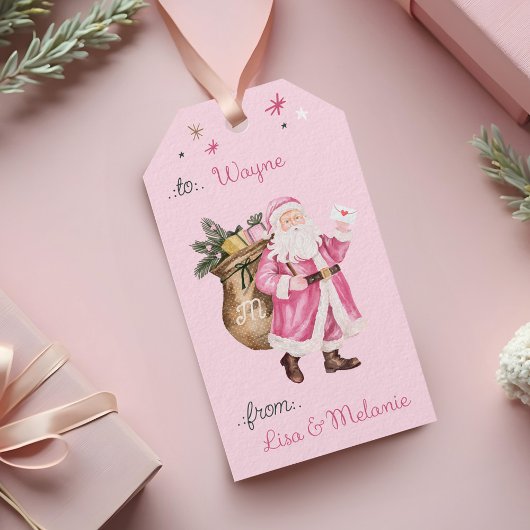 ピンククリスマスレトロヴィンテージサンタクロースから ギフトタグ