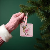 ピンククリスマスレトロヴィンテージサンタクロース文字 セラミックオーナメント