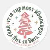 ピンククリスマスレトロ ラウンドシール (正面)