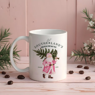 ピンククリスマスヴィンテージサンタクロースファームフレッシュツリー コーヒーマグカップ