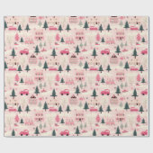 ピンククリスマスヴィンテージタウン ラッピングペーパー (フラット)