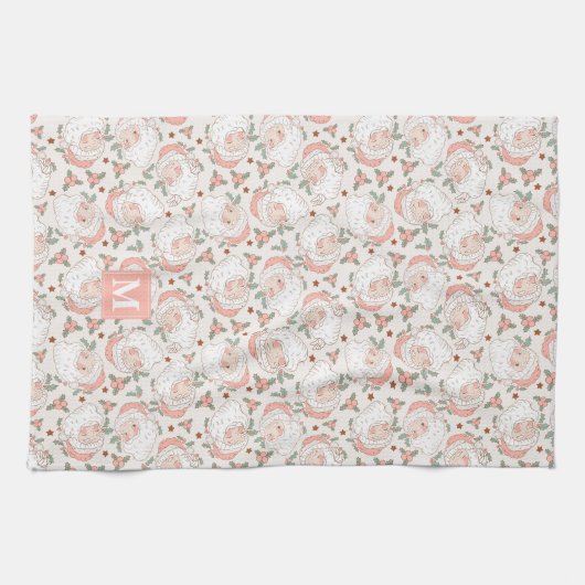 ピンククリスマスヴィンテージレトロサンタクロースカスタムホテル キッチンタオル (横)