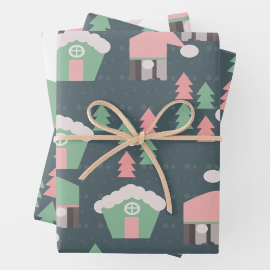 ピンククリスマス格言ズビレッジシティ ラッピングペーパーシート (インサイチュ)