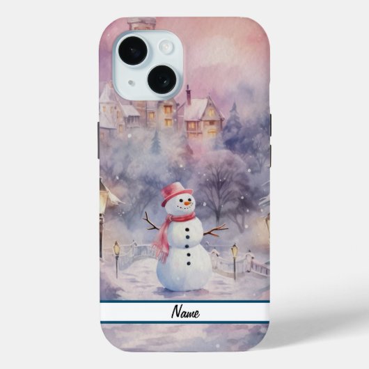 ピンククリスマス雪だるまタフ Case-Mate iPhoneケース (裏面)