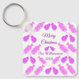 ピンククリスマス レトロ 名前 テキスト 年 鈴 キーホルダー