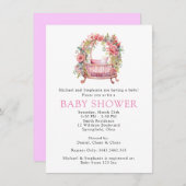 ピンククリブフローラガールベビーシャワー 招待状 (正面/裏面)