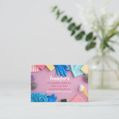 ピンククリーニング用品ハウスクリーンサービス 名刺 (スタンド正面)