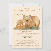 ピンククリームくまファミリー お母さん 赤ちゃん 招待状 (正面)