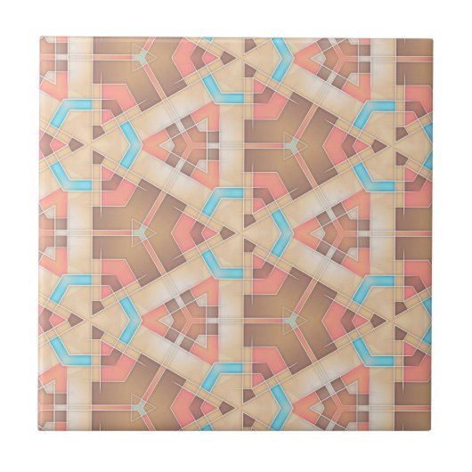 ピンククリームとブラウン抽象芸術幾何学模様 タイル (正面)
