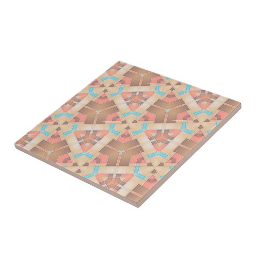 ピンククリームとブラウン抽象芸術幾何学模様 タイル (側面)