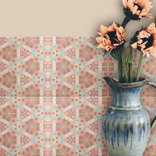 ピンククリームとブラウン抽象芸術幾何学模様 タイル