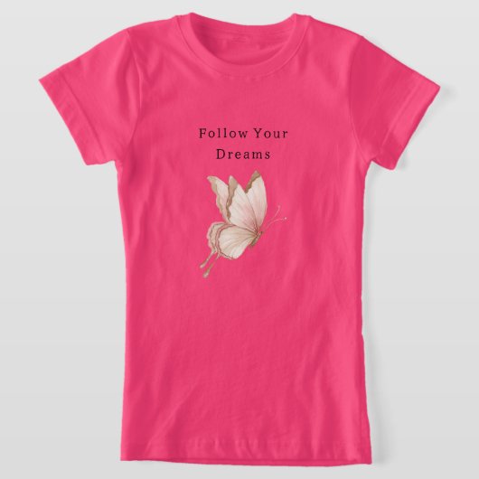 ピンククリームのバタフライドリーム Tシャツ (レイダウン)