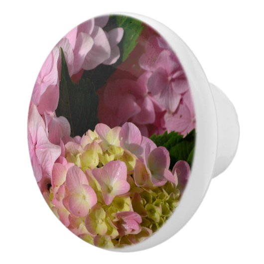 ピンククリームアジサイ黄色ピンクグリーンフローラ セラミックノブ (右)