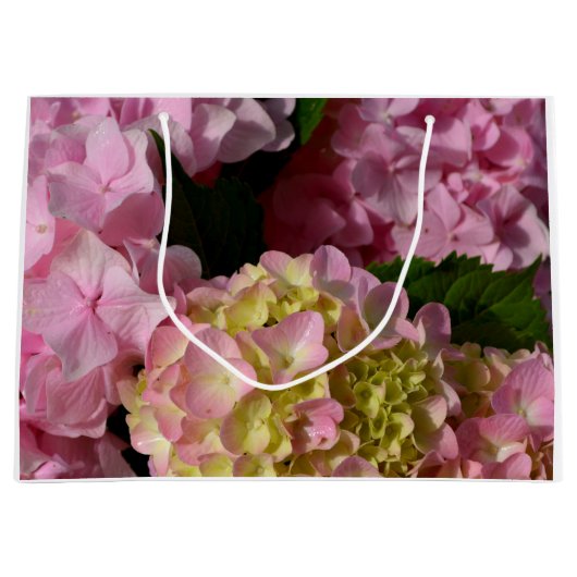 ピンククリームアジサイ黄色ピンクグリーンフローラ ラージペーパーバッグ (正面)