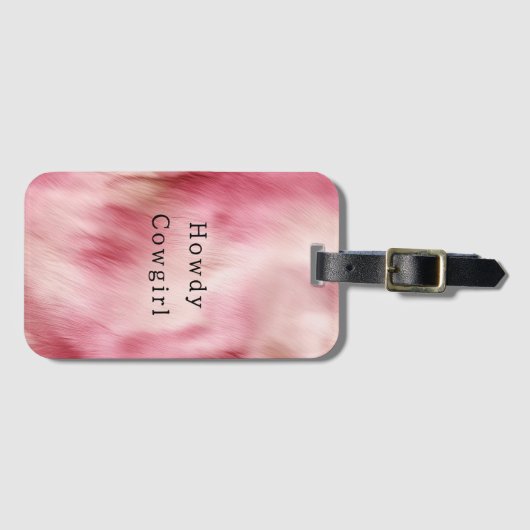 ピンククリームアニマルコウィド女性のカーボーイファー ラゲッジタグ (正面横)
