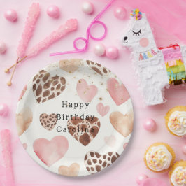 ピンククリームアニマルハートゴールドスパークル誕生日 ペーパープレート