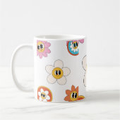 ピンククリームイラストレーションレトロフラワーマグ コーヒーマグカップ (左)