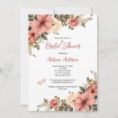 ピンククリームウォーターカラーアンティークフローラブライダルシャワー 招待状 (正面)