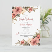 ピンククリームウォーターカラーアンティークフローラブライダルシャワー 招待状 (スタンド正面)