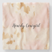 ピンククリームサウスウエスト女性のカーボーイ牛革 ストーンコースター (正面)