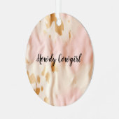 ピンククリームサウスウエスト女性のカーボーイ牛革 メタルオーナメント (正面左)