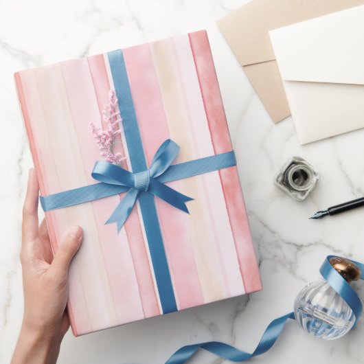 ピンククリームストライプ誕生日 ラッピングペーパー (ギフト)