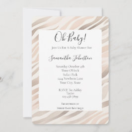 ピンククリームゼブラアニマルプリントベビーシャワー 招待状