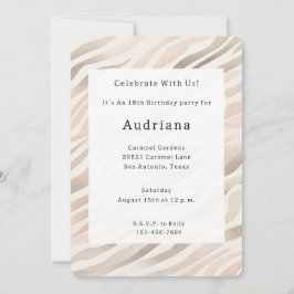 ピンククリームゼブラアニマルプリント誕生日 招待状