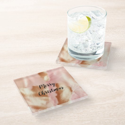 ピンククリームタンサウスウェスト女性のカーボーイコウィド ガラスコースター (アングル)