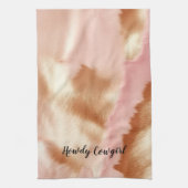 ピンククリームタンサウスウェスト女性のカーボーイコウィド キッチンタオル (縦)