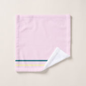 ピンククリームダークティール（緑がかった色）幾何学的ストライプ バスタオルセット (ウォッシュタオル)