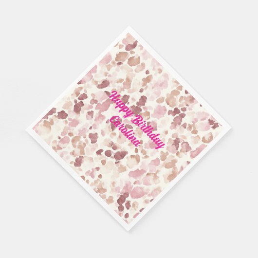 ピンククリームチョコレートブラウンヒョウ動物誕生日 スタンダードランチョンナプキン (角)