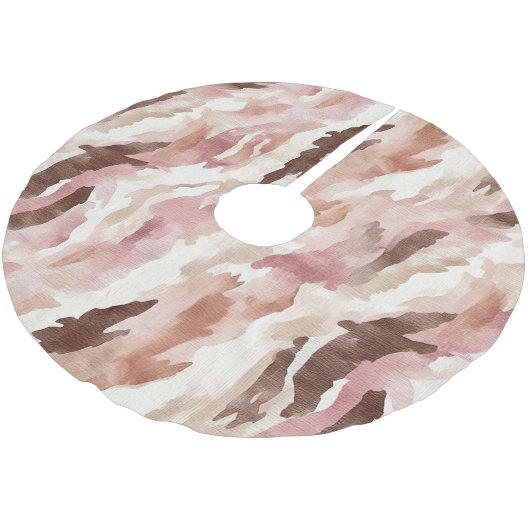 ピンククリームチョコレートブラウン抽象芸術クリスマス ブラッシュドポリエステルツリースカート (アングル)