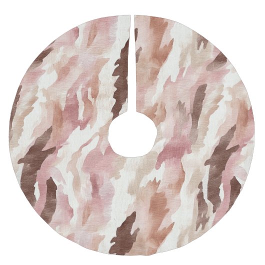 ピンククリームチョコレートブラウン抽象芸術クリスマス ブラッシュドポリエステルツリースカート (正面)