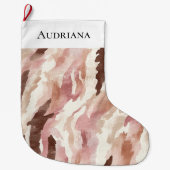 ピンククリームチョコレートブラウン抽象芸術クリスマス ラージクリスマスストッキング (正面)