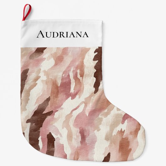 ピンククリームチョコレートブラウン抽象芸術クリスマス ラージクリスマスストッキング (正面)