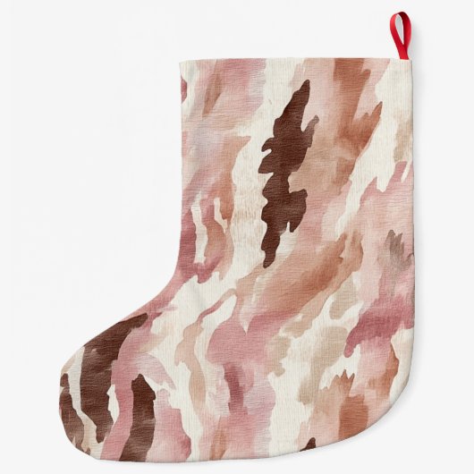ピンククリームチョコレートブラウン抽象芸術クリスマス ラージクリスマスストッキング (裏面)