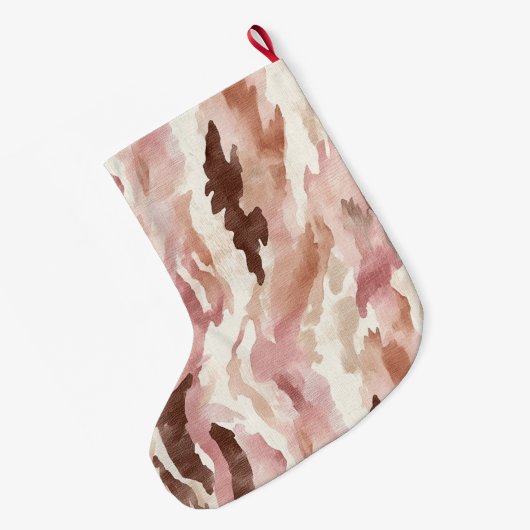 ピンククリームチョコレートブラウン抽象芸術クリスマス ラージクリスマスストッキング (裏面 (吊り時))