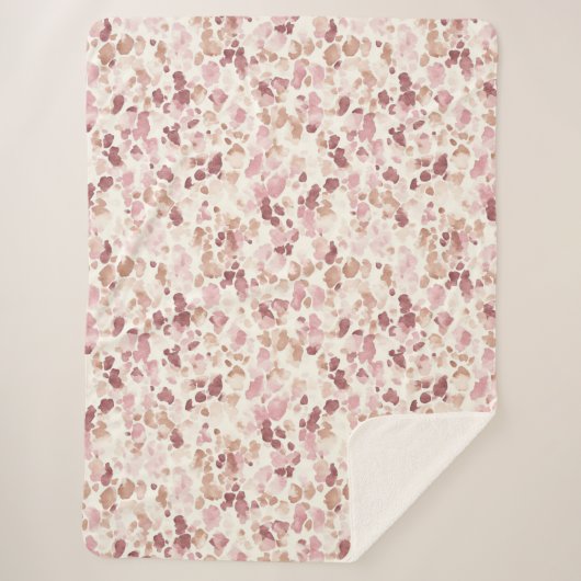 ピンククリームチョコレートブラウン抽象芸術ヒョウ動物 シェルパブランケット (正面)