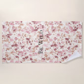 ピンククリームチョコレートブラウン抽象芸術ヒョウ動物 ビーチタオル (正面)