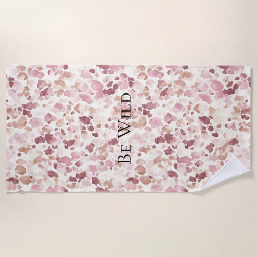 ピンククリームチョコレートブラウン抽象芸術ヒョウ動物 ビーチタオル (正面)
