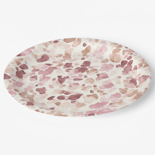 ピンククリームチョコレートブラウン抽象芸術ヒョウ動物 ペーパープレート (アングル)