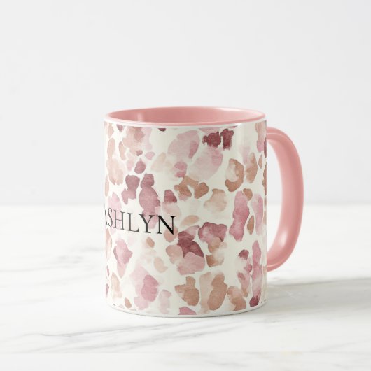 ピンククリームチョコレートブラウン抽象芸術ヒョウ動物 マグカップ (正面右)