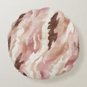 ピンククリームチョコレートブラウン抽象芸術ヒョウ動物 ラウンドクッション (裏面)
