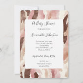 ピンククリームチョコレートブラウン抽象芸術ベビーシャワー 招待状 (正面)