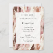 ピンククリームチョコレートブラウン抽象芸術誕生日 招待状 (正面)