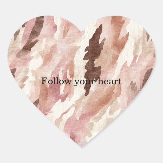 ピンククリームチョコレートブラウン抽象芸術 ハートシール (正面)