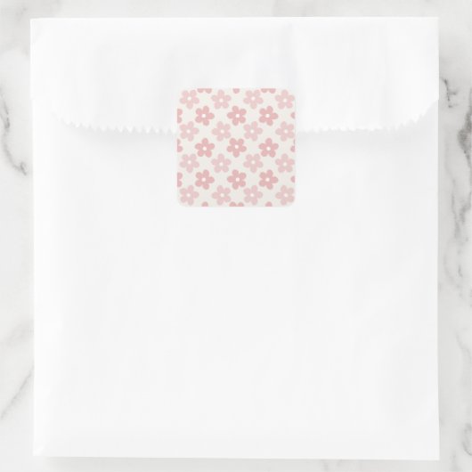 ピンククリームデイジー花レトロ模様 スクエアシール (バッグ)