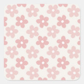 ピンククリームデイジー花レトロ模様 スクエアシール (正面)